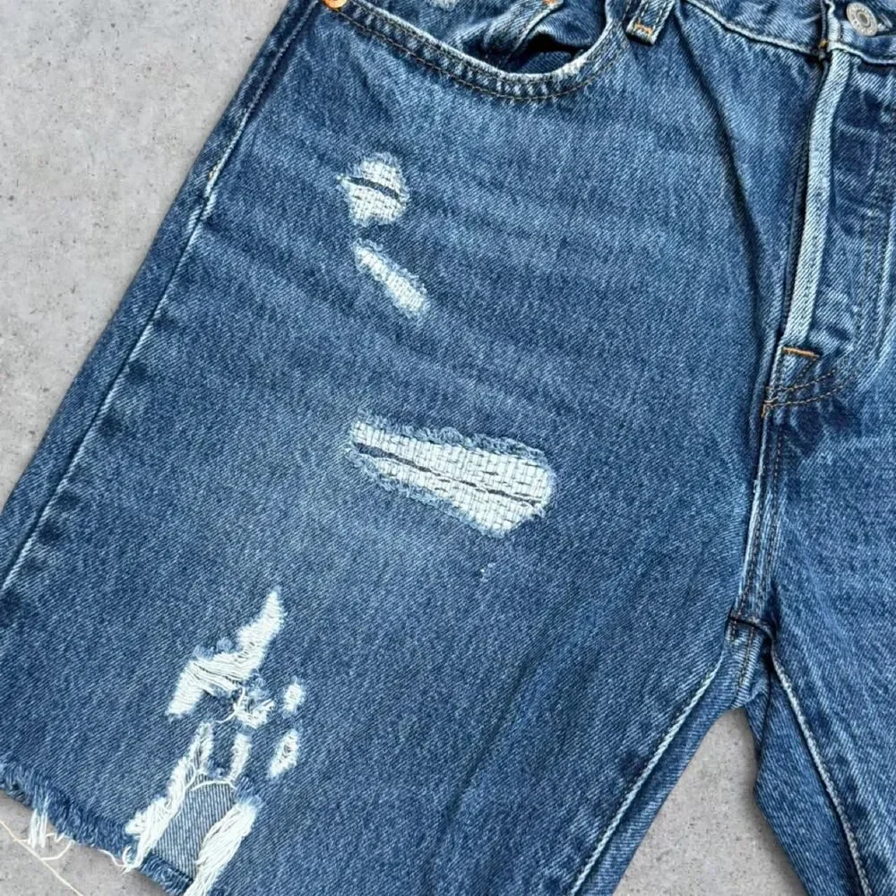 Levi's Premium Big E 501 Button Fly Blue Jean Cut Off Shorts